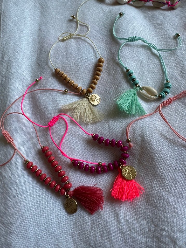 Toplu 8 adet Renkli Püsküllü Bohem Kadın Halhal ve Bileklikleri - Görsel 2