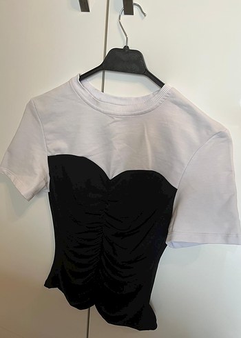 ZARA Beyaz Siyah Mini Fitilli Kadın Tişört
