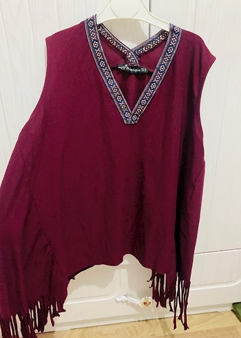 Bordo Nakışlı V Yakalı Bohem Kadın Tunik