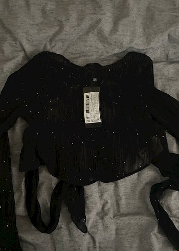 36 Beden Uzun Kollu Siyah Fırfırlı Gotik Bluz