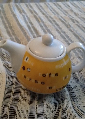 Sarı Renkli Yazılı porselen  Demlik ve fincan - Görsel 3