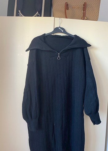 Uzun Siyah Örgü Kadın Elbise - Görsel 4