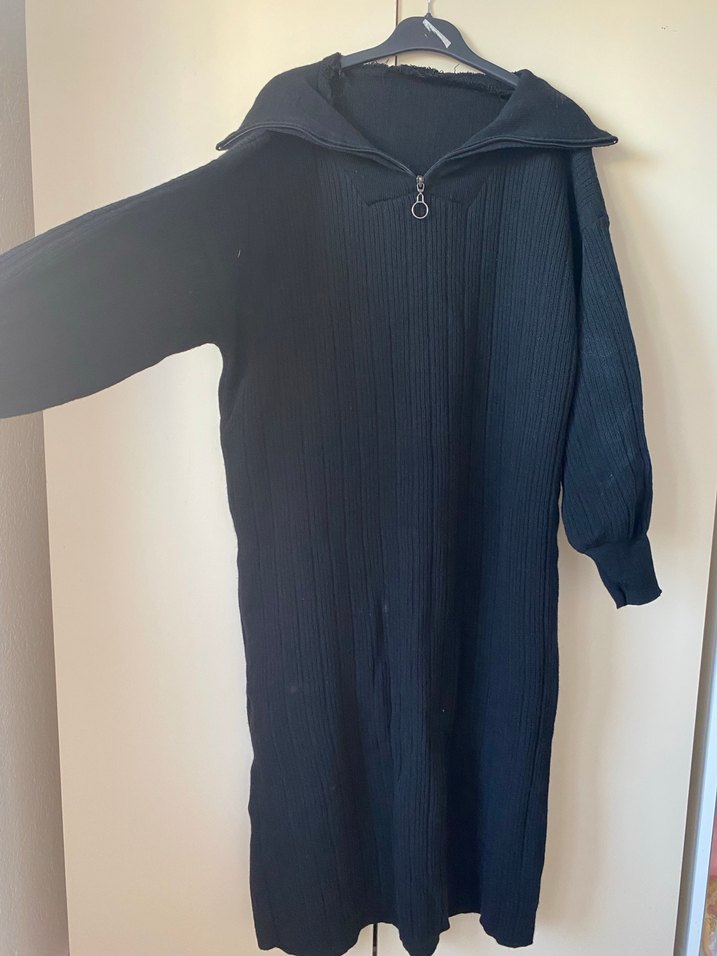 Uzun Siyah Örgü Kadın Elbise - Görsel 2