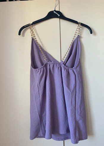 Zincir Detaylı Mor Midi Halter Yaka crop - Görsel 3