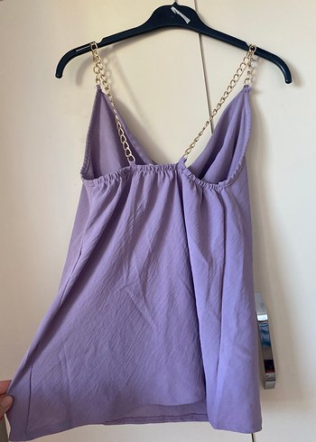 Zincir Detaylı Mor Midi Halter Yaka crop - Görsel 2