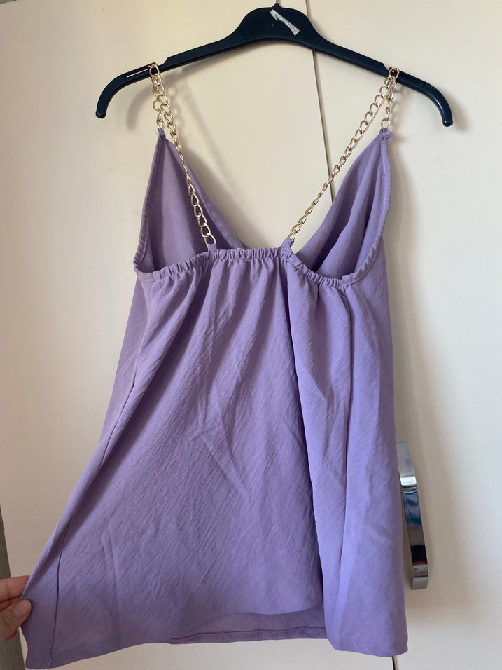 Zincir Detaylı Mor Midi Halter Yaka crop - Görsel 2
