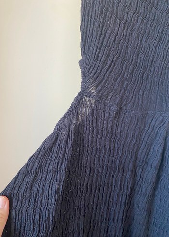 siyah Kadın Pliseli Uzun Keten Elbise - Görsel 3