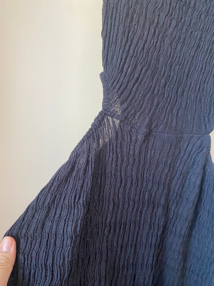 siyah Kadın Pliseli Uzun Keten Elbise - Görsel 3