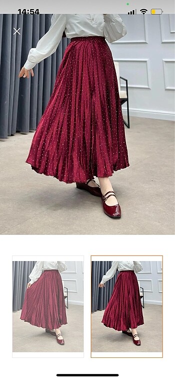 Bordo taşlı etek