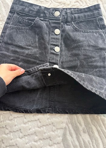 Düğmeli Siyah Midi Denim Etek - Görsel 2