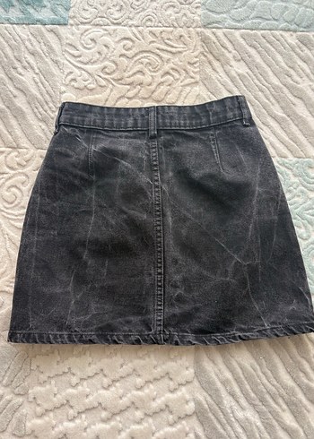 Düğmeli Siyah Midi Denim Etek - Görsel 3