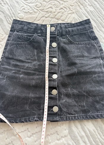 Düğmeli Siyah Midi Denim Etek - Görsel 5