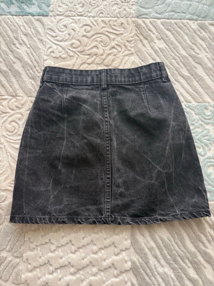 Düğmeli Siyah Midi Denim Etek - Görsel 3