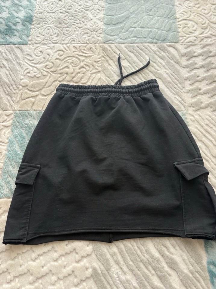 Siyah Pamuklu Bel Detaylı Mini Spor Etek - Görsel 5