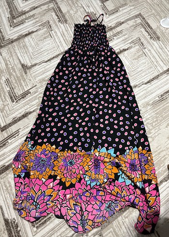 Bohem Çok Renkli Uzun Askılı Elbise - Görsel 2