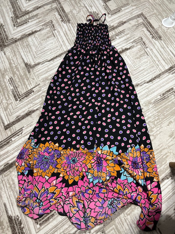 Bohem Çok Renkli Uzun Askılı Elbise - Görsel 2