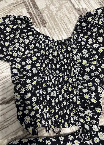 Siyah Çiçek Desenli Mini Elbise - Görsel 4