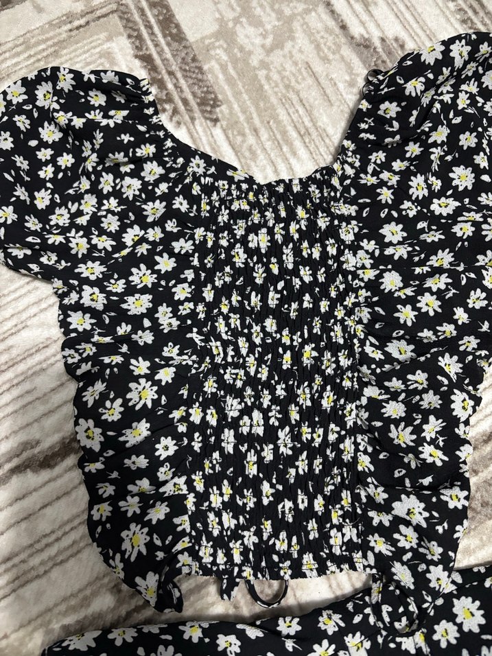 Siyah Çiçek Desenli Mini Elbise - Görsel 4