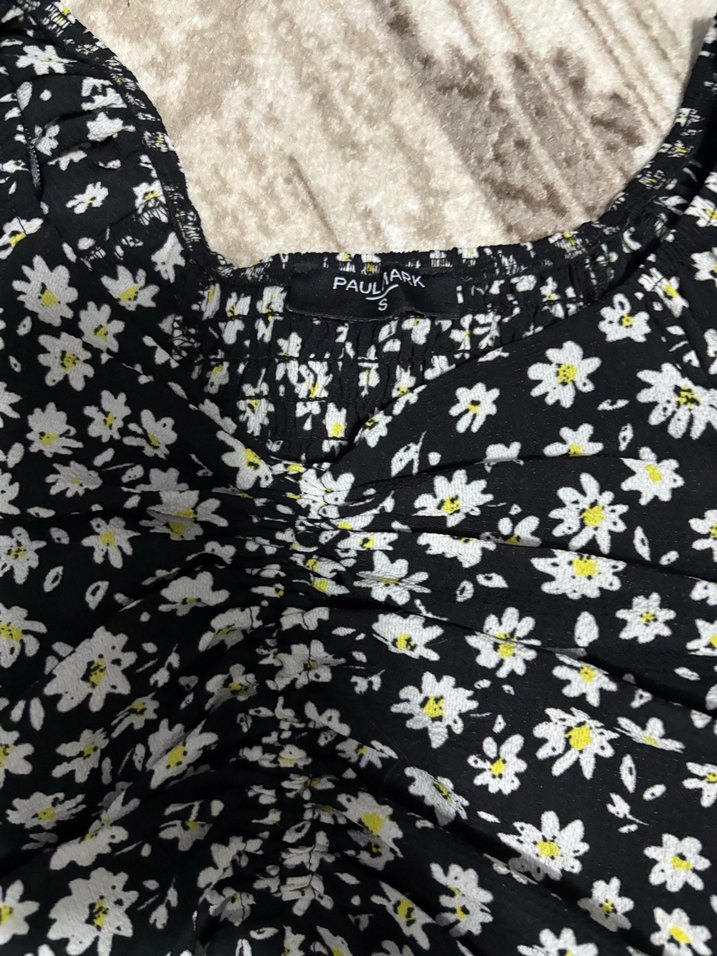 Siyah Çiçek Desenli Mini Elbise - Görsel 3