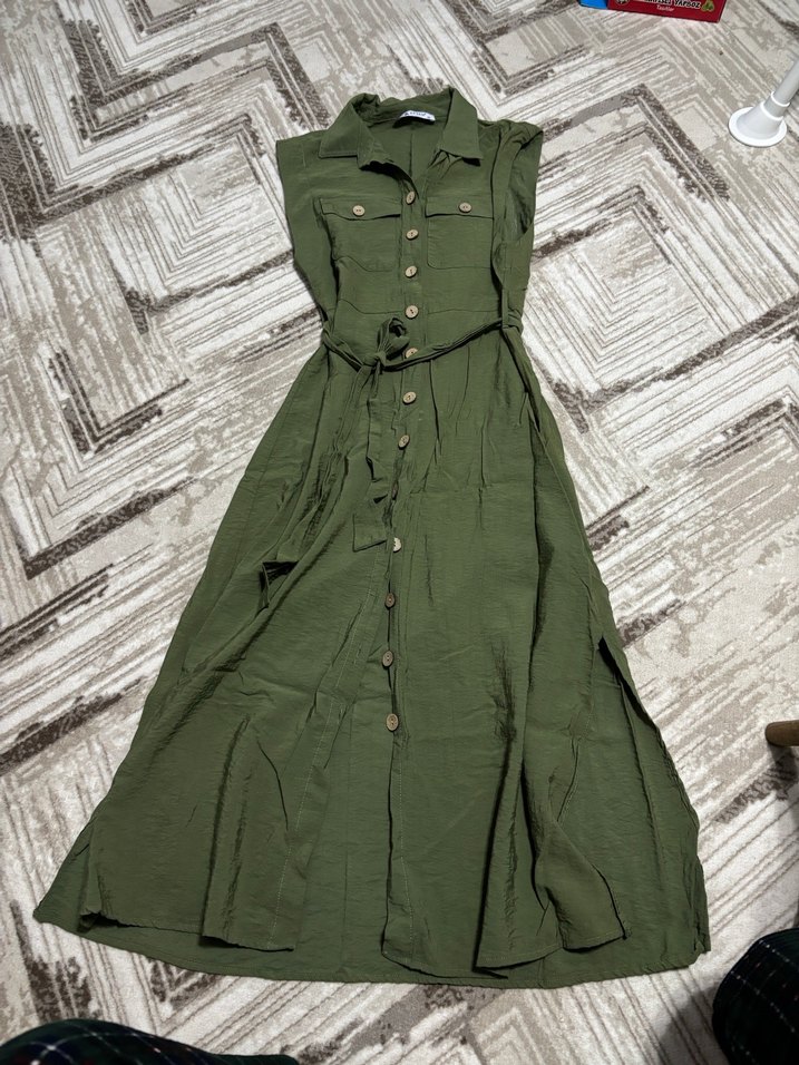 Haki Kolsuz Uzun Elbise - Görsel 2