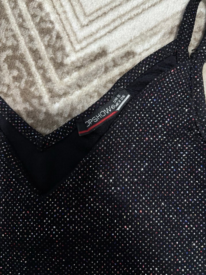 Kadın Siyah Parlak V Yaka Mini Atlet - Görsel 3