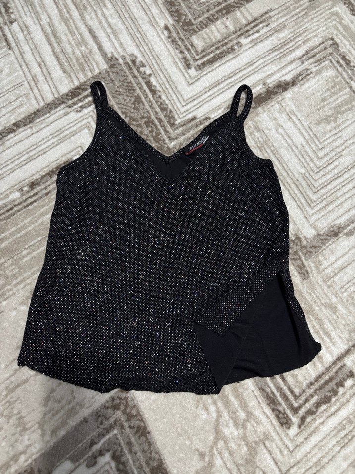 Kadın Siyah Parlak V Yaka Mini Atlet - Görsel 2