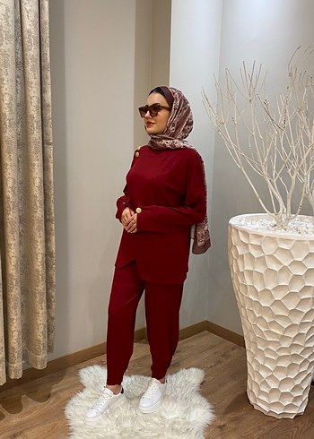 Bordo Kadın Uzun Kollu Uzun Takım