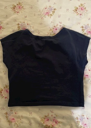 Lacivert Kısa Kollu Crop Top - Görsel 2