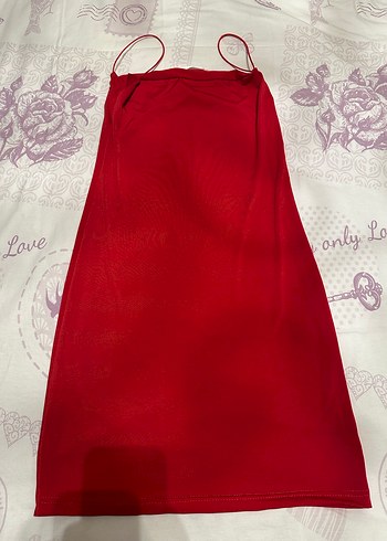 S Beden Kırmızı Drapeli Straplez Mini Elbise - Görsel 2