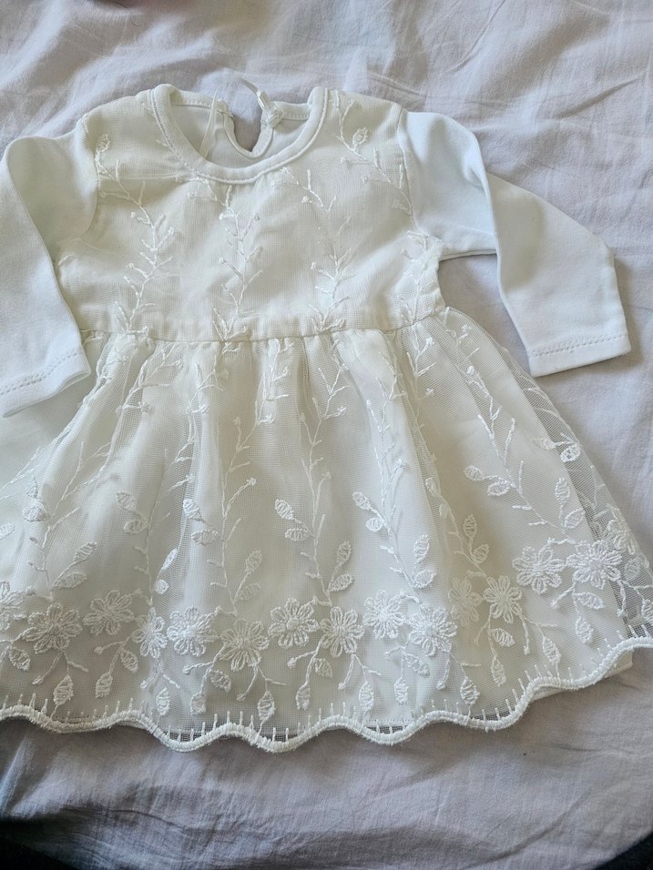 Kız Çocuk Beyaz Dantel Nakışlı Elbise - Görsel 2