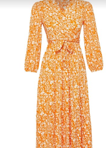 Turuncu Bohem V Yaka Uzun Elbise - Görsel 3