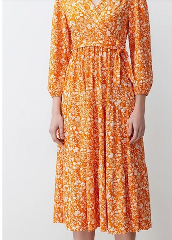 Turuncu Bohem V Yaka Uzun Elbise - Görsel 2