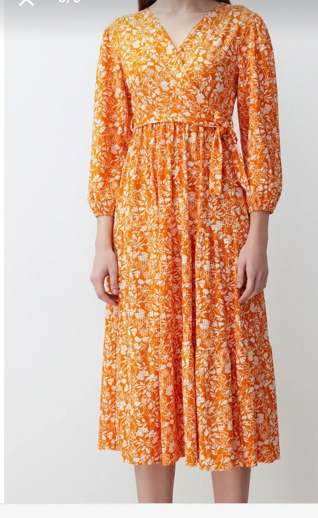Turuncu Bohem V Yaka Uzun Elbise - Görsel 2