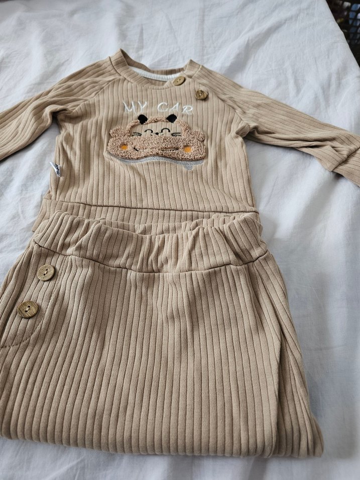 Düğmeli Kahverengi Bebek Takımı - Görsel 5