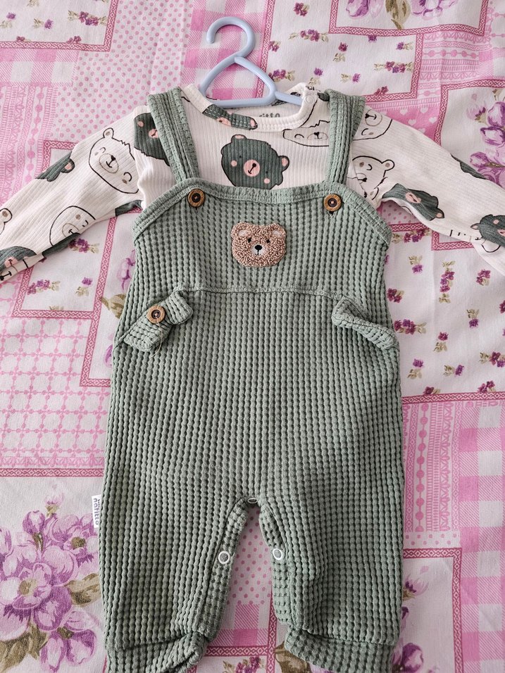 Çocuk Gri Örgü Salopet - Görsel 5