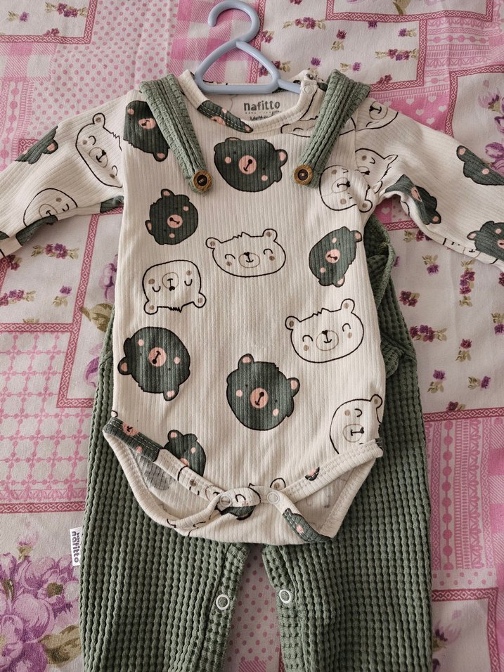 Çocuk Gri Örgü Salopet - Görsel 3