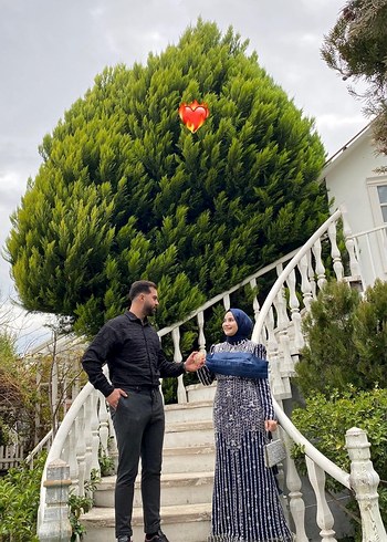 Abiye Bohem Stil Lacivert Bağlamalı Uzun Abiye Elbise