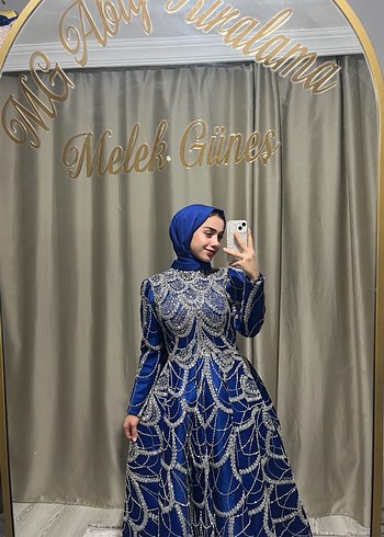 Uzun Kollu Mavi Payetli Bohem Elbise - Görsel 2