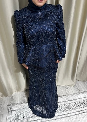 Uzun Kollu Siyah Drapeli Abiye Elbise - Görsel 2