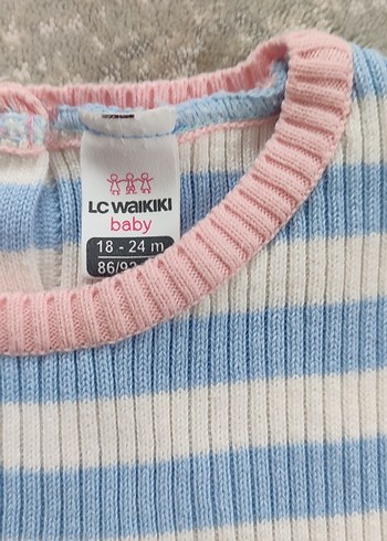 18-24 Ay Beden mavi Renk lc waikiki 18_24 ay Kız Çocuk Çizgili Triko Elbise