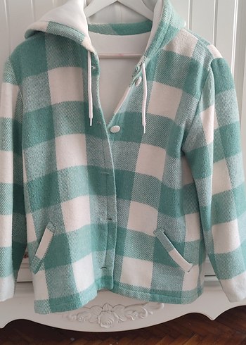 Turkuaz Ekose Düğmeli Kadın kalın mevsimlik mont - Görsel 2