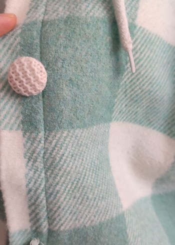 Turkuaz Ekose Düğmeli Kadın kalın mevsimlik mont - Görsel 5