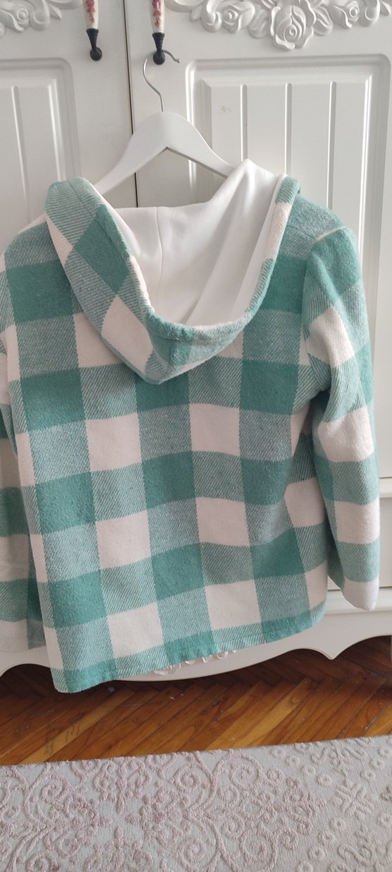 Turkuaz Ekose Düğmeli Kadın kalın mevsimlik mont - Görsel 3