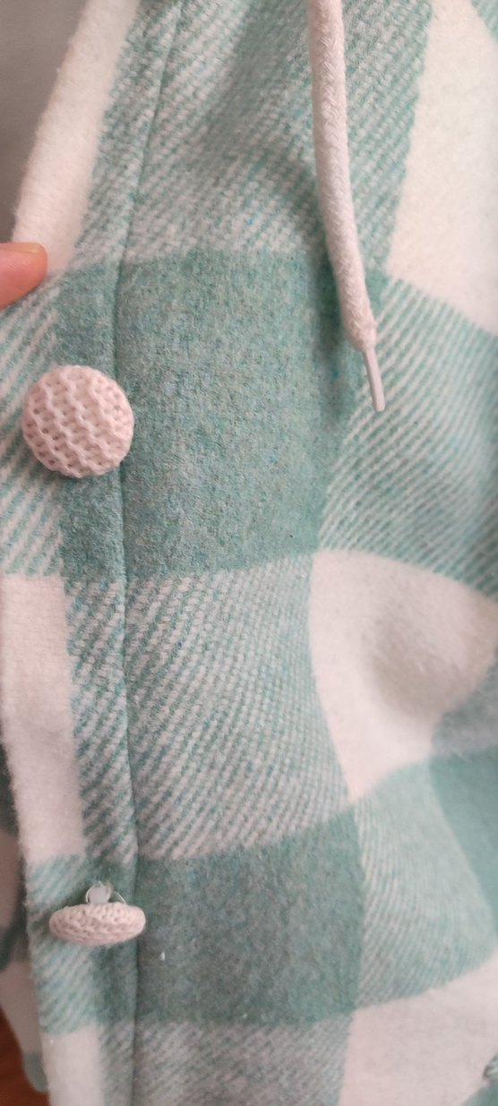 Turkuaz Ekose Düğmeli Kadın kalın mevsimlik mont - Görsel 5