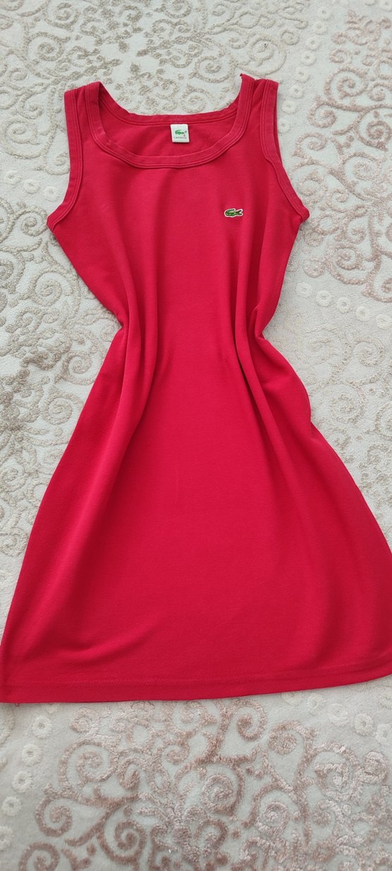 Kırmızı Lacoste  Düz Spor Kolsuz Kadın Elbise orjinal değildie - Görsel 5