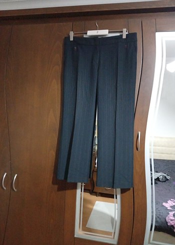 Lacivert Pilili Kadın Denim Kumaş Pantolon