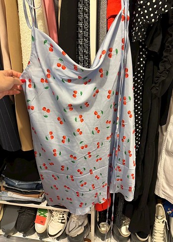 Mavi Bağlamalı İnce Askılı Mini Elbise - Görsel 2