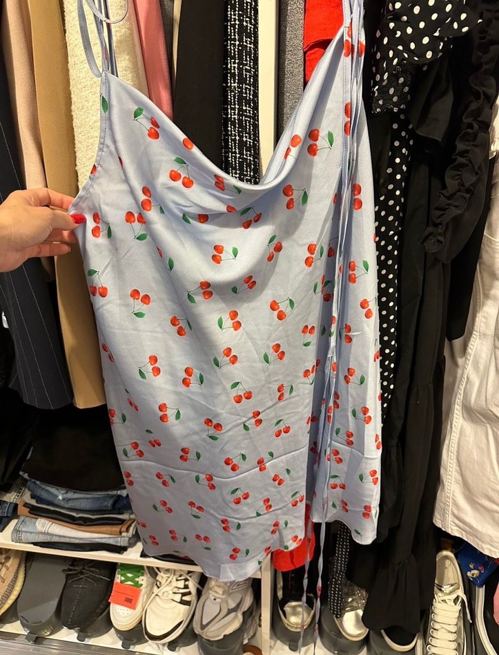 Mavi Bağlamalı İnce Askılı Mini Elbise - Görsel 2