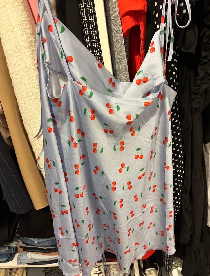 Mavi Bağlamalı İnce Askılı Mini Elbise - Görsel 4