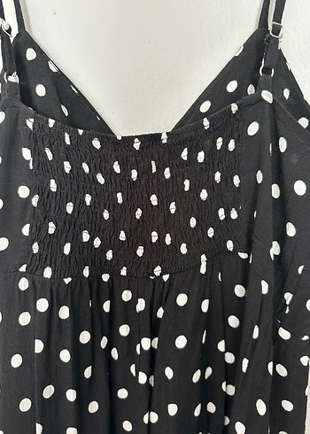 Puantiye Desenli Siyah Uzun Askılı Elbise - Görsel 2